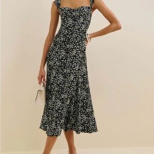Reformation Black and White Floral Midi Dress